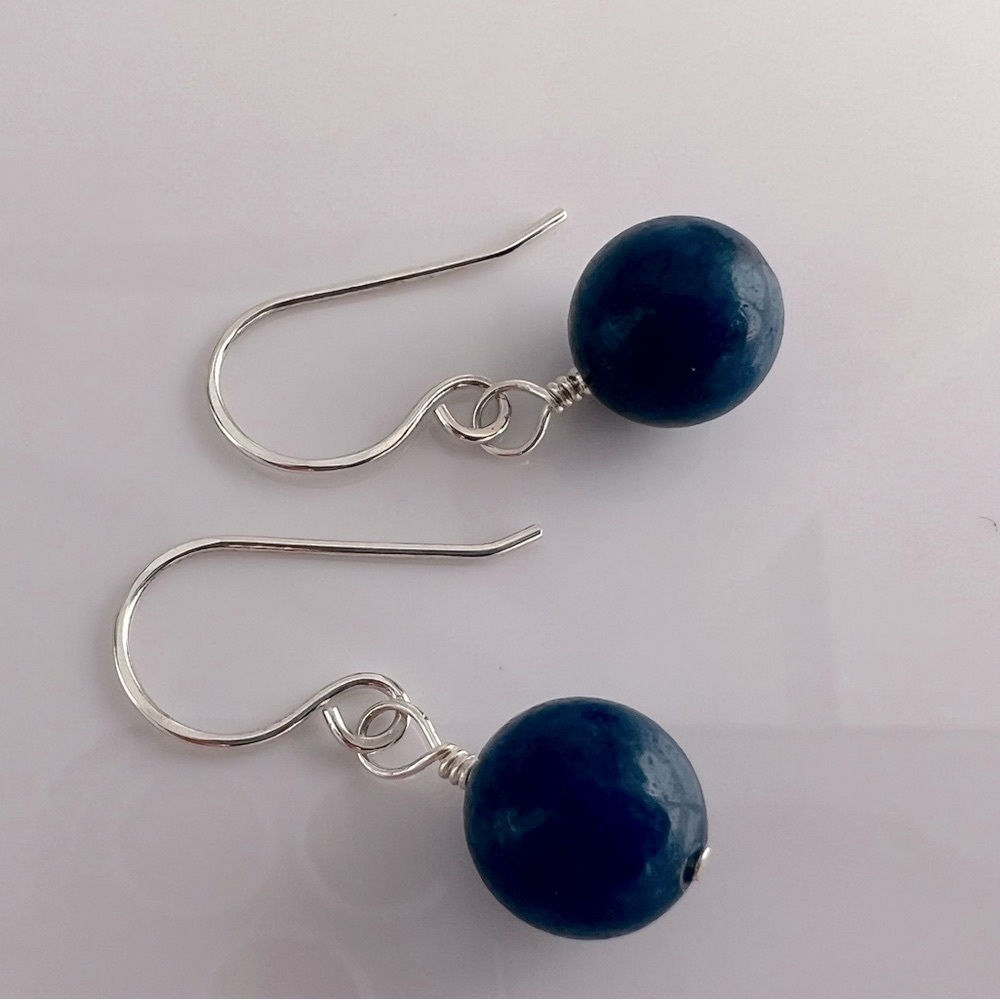 Artisan Sterling Silver Blue Jade Dangle Earrings - Picture 5 of 13